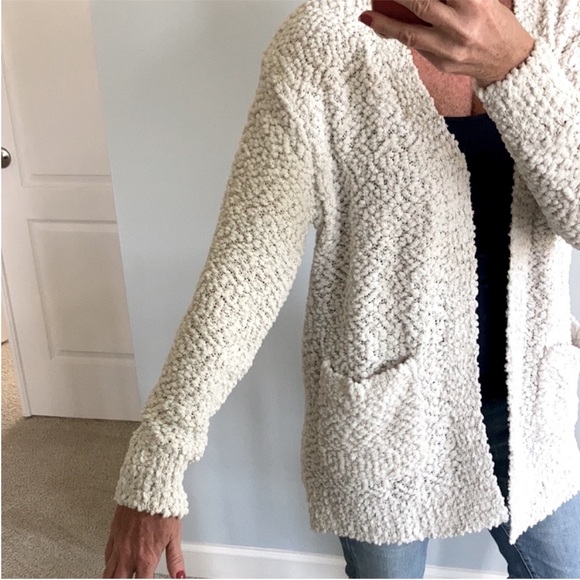 Off White Popcorn Texture Open Cardigan - Picture 7 of 9